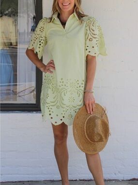 Eyelet Polo Cover-Up Dress in Pale Green